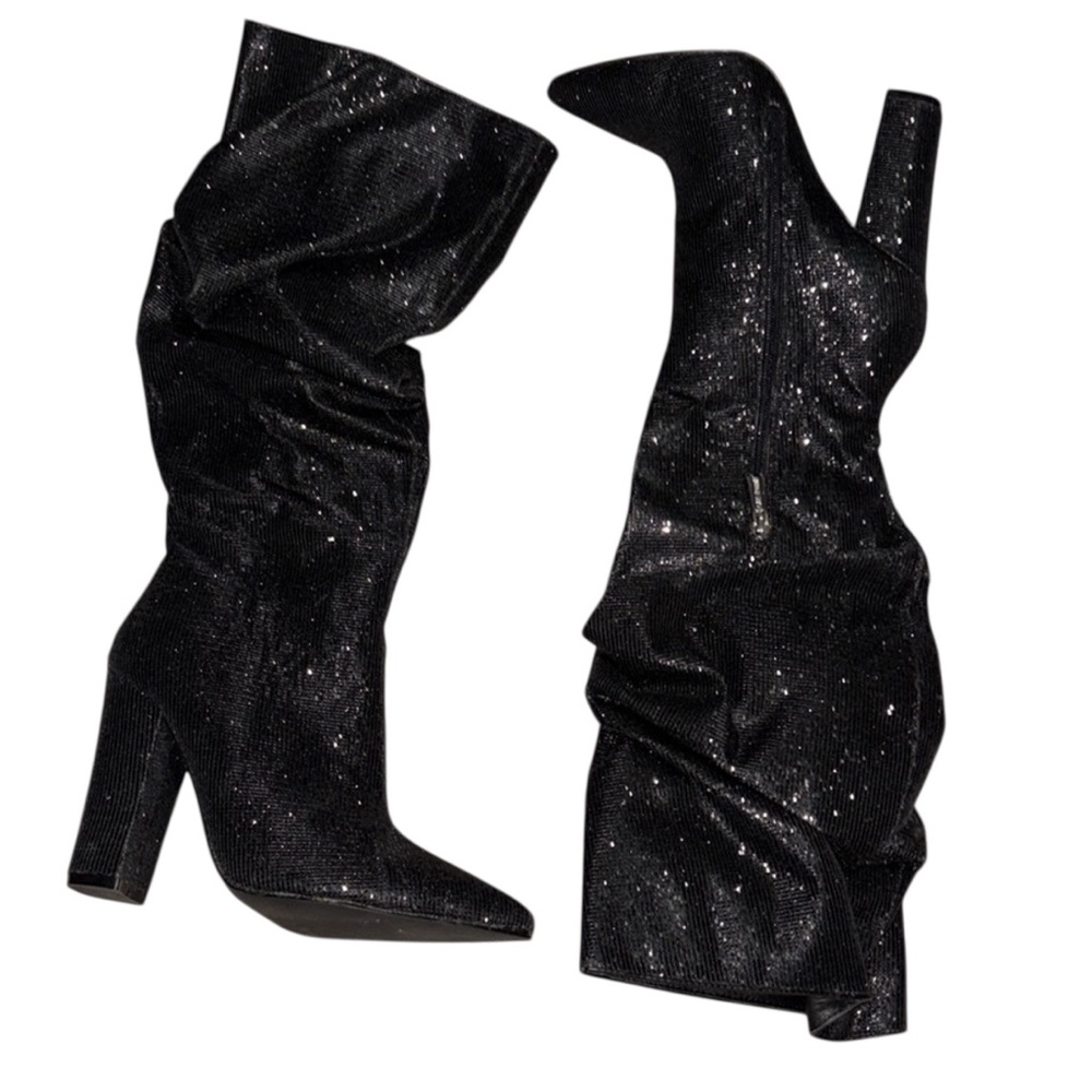 Cape Robbin Slouched Glitter Accent Black Knee-High Boots Size 7.5 - Picture 2 of 9